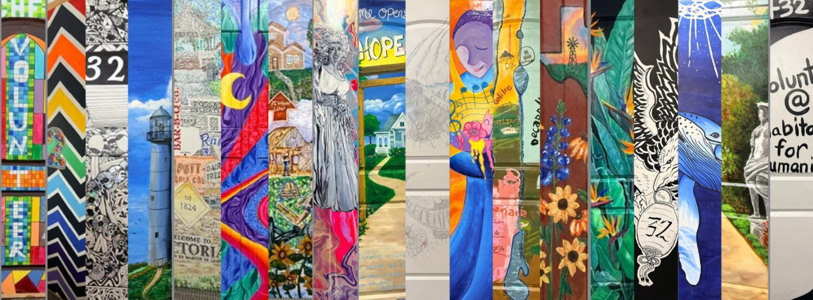 A row of hand-painted art doors